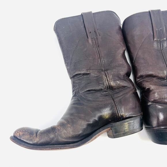 Vintage 1970s Frye Boots Mens Size 9.5 Brown Cowboy Roper Black Tag Campus Rare